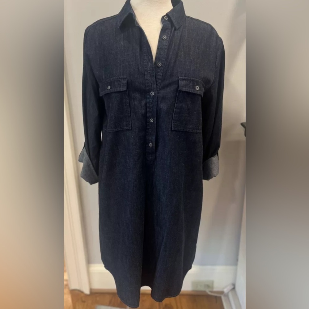 Loft Denim Dress Small Petite Blue Popover Shirt Dress All Season